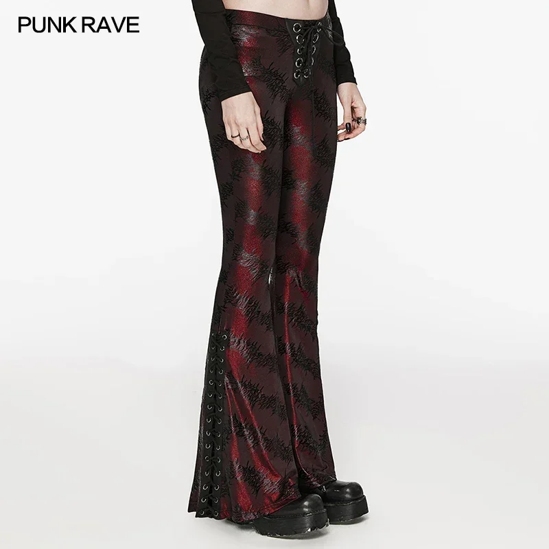 PUNK RAVE-Pantalon évasé serré taille basse pour femme, style punk, 03/Sexy, arbre, Bergame, Fj2 couleurs disponibles