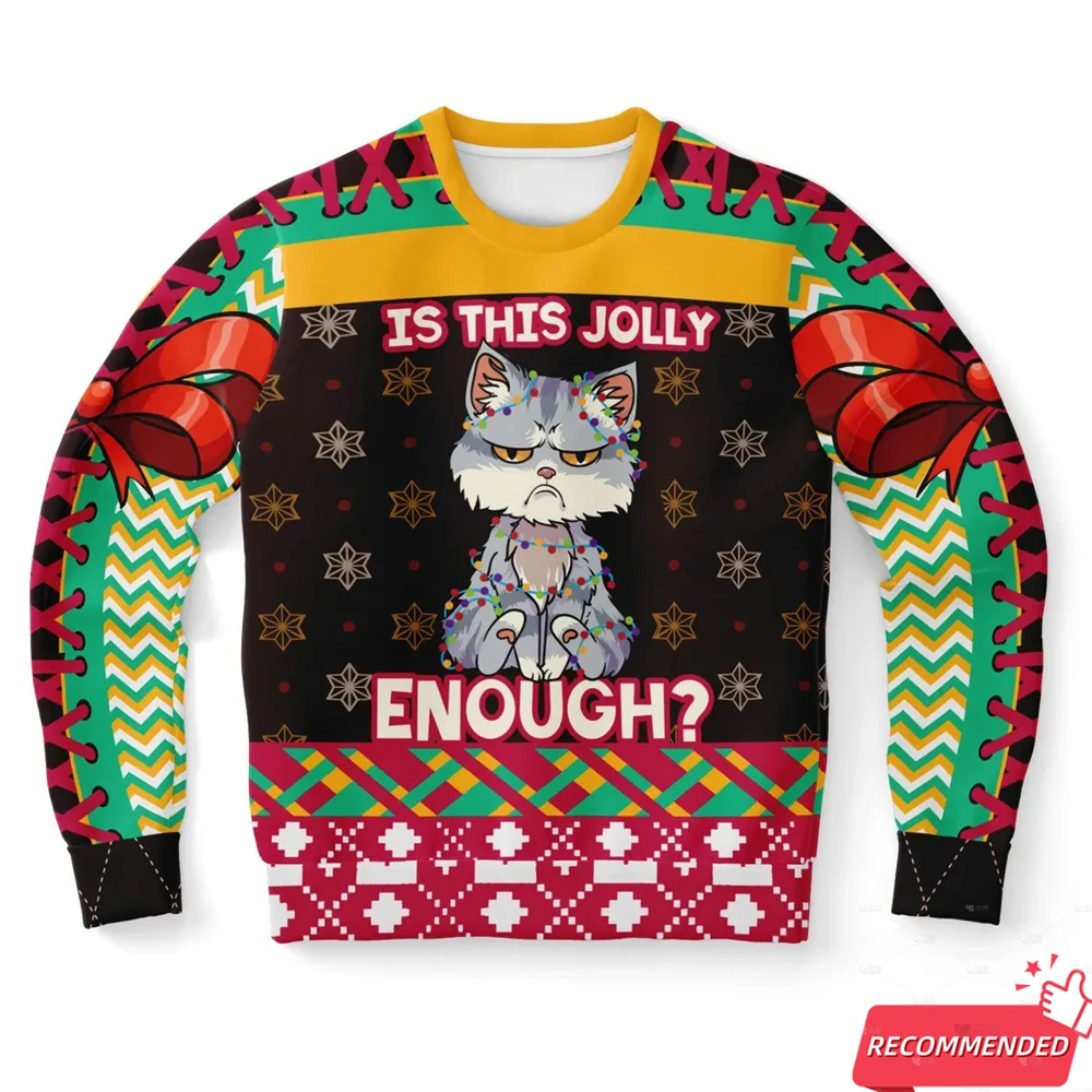 Funny Santa Claus 3D Printed Xmas Ugly Christmas Sweater New Trend Cookie Ugly Sweaters Pullover Christmas Mens Cartoon Cat Tops