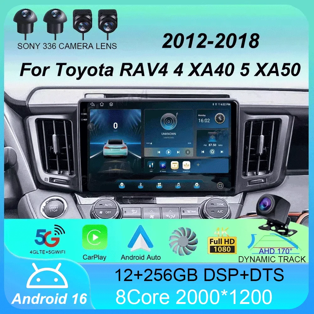 

Автомагнитола Android 16 для Toyota RAV4 4 XA40 5 XA50 2012-2018, мультимедийный видеоплеер, навигация, стереосистема, GPS