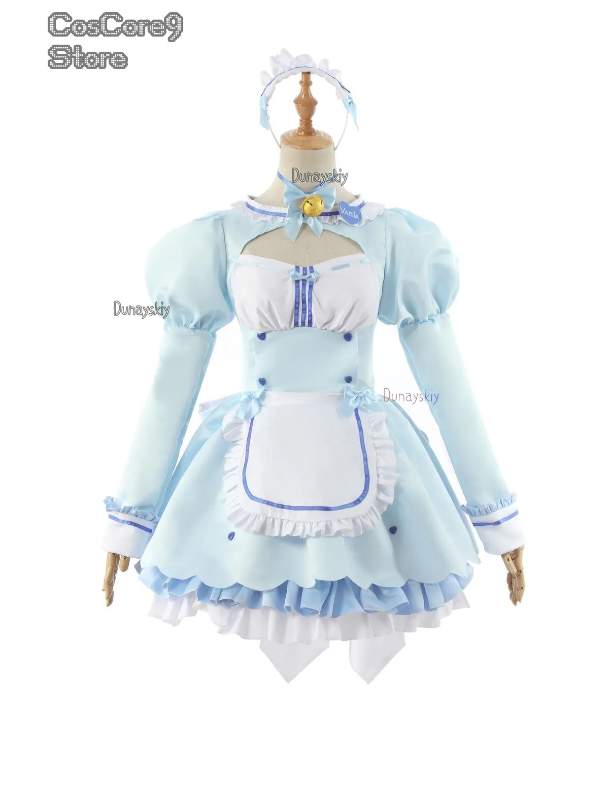 Kostium Cosplay Chocola Nekopara, Peruka, Strój Vanilla, Kostium Kotka-Pokojówki, Spódnica Lolita, Uroczy Różowo-Niebieski Kolor — zdjęcie 2
