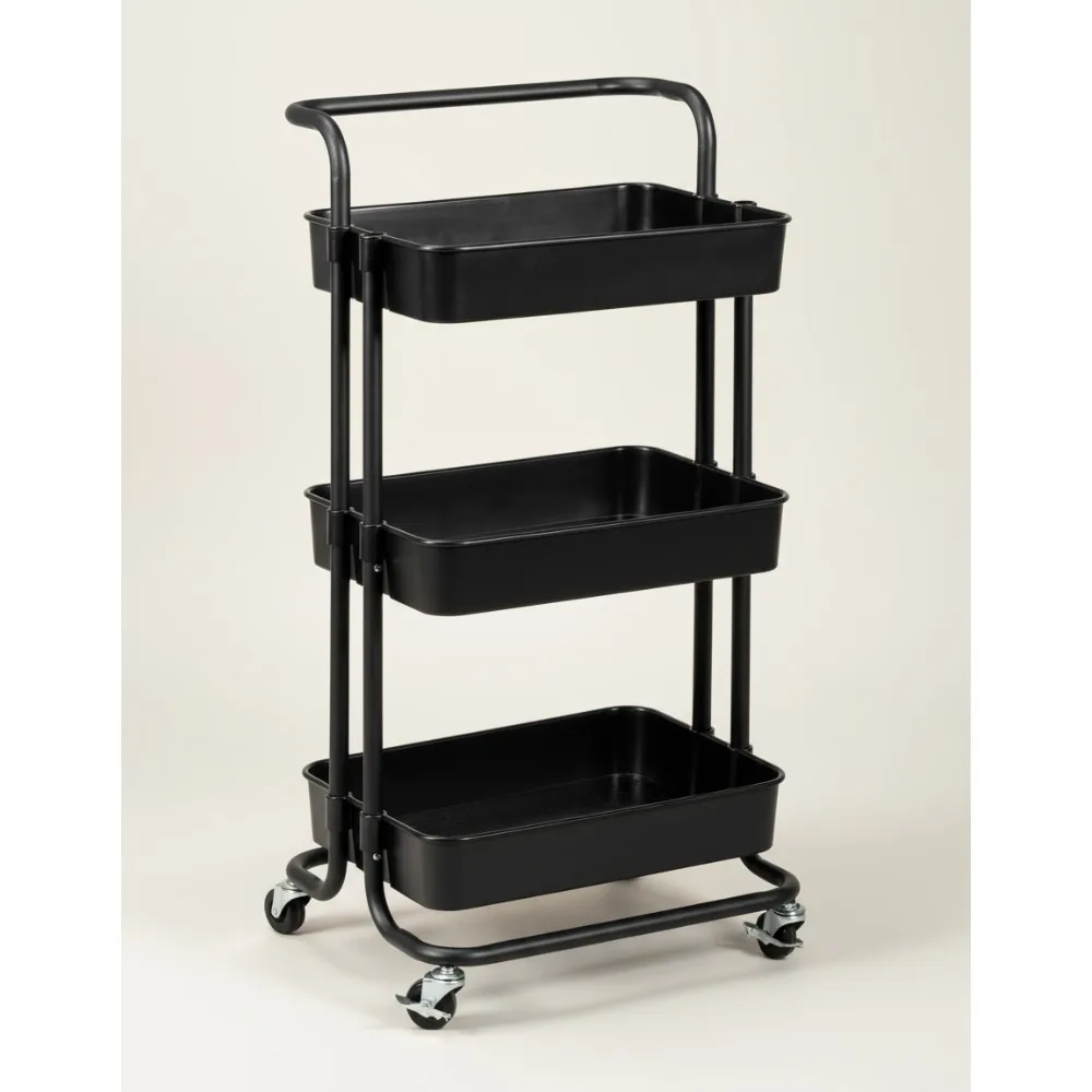 عربة أدوات دوارة من 3 طبقات مع عجلات قابلة للقفل، منظم تخزين متنقل لمكتب المطبخ والحمام، أسود #1