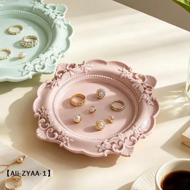 【A】1Pcs Vintage Baroque Relief Silicone Mold Lace Border Floral Tray For DIY Plaster Aroma Dish Jewelry Organizer Holder