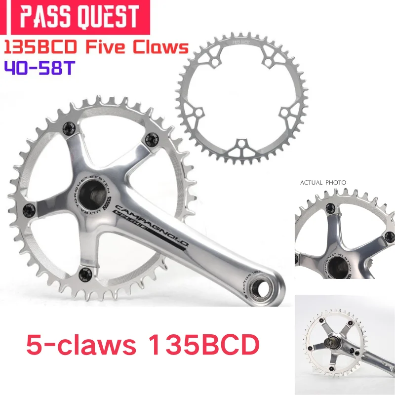 

PASS QUEST 135BCD 5 Claws Positive and Negative Teeth Aluminum Alloy Road Bicycle Tooth Disk Narrow and Wide Chain Wheel 40T-58T