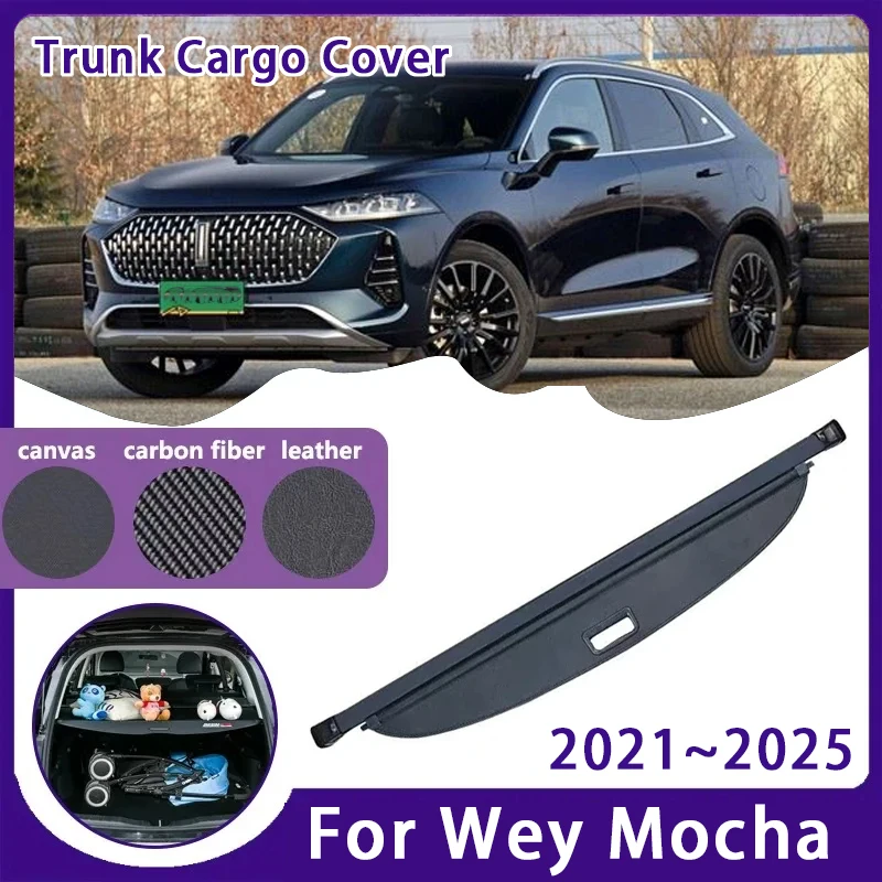 Car Rear Trunk Curtain Cover For GWM Wey Mocha Coffee 01 05 2021~2025 ABS Retractable Trunk Storage Rack Shield Auto Accessories