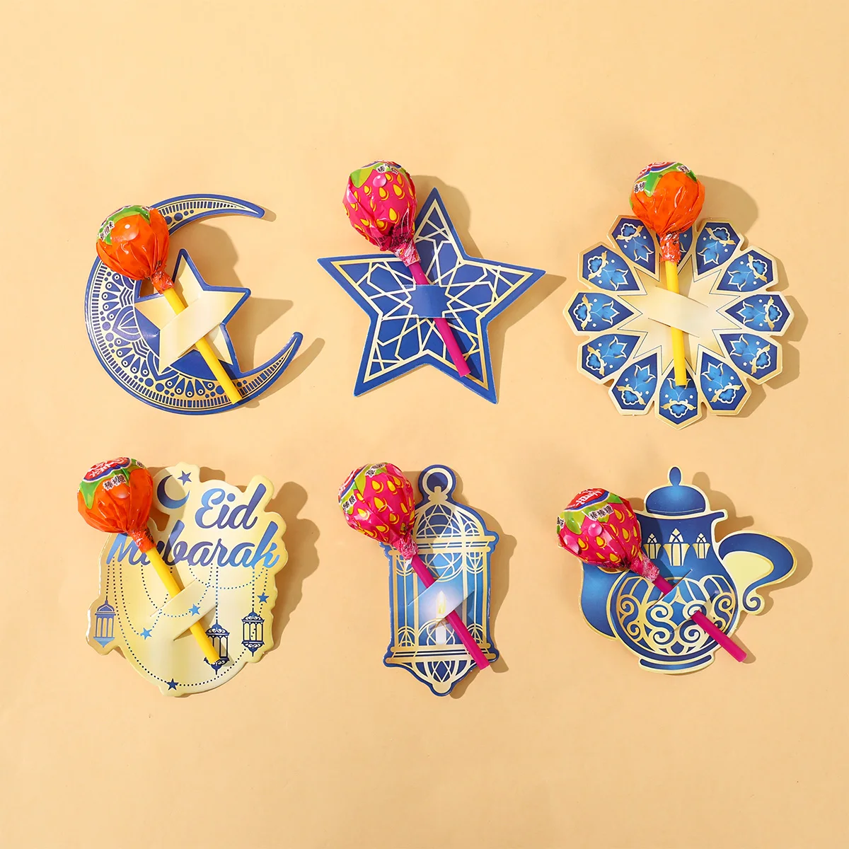 Eid Mubarak 48pcs Lollipop Cards Ramadan Kareem Decor for Home 2025 Islamic Muslim Party Supplies Eid Al Adha Table Dercor
