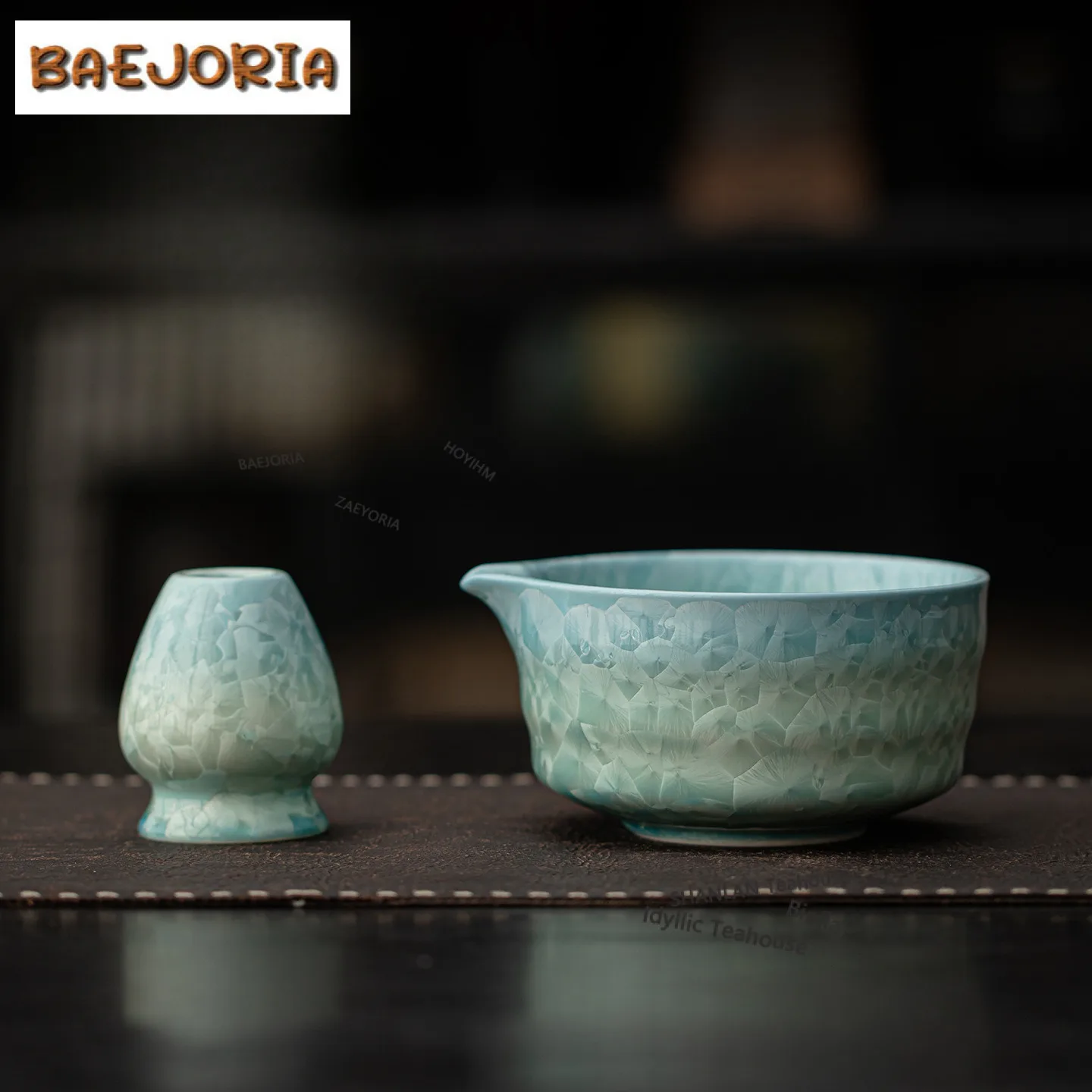 

Crystal Ice Flower Matcha Bowl Tea Whisk Stand Set For Whisking And Stirring Brush Base Scoop Tea Ceremony Supplies Equipment