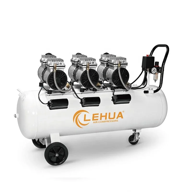 Silent 100L 0.55KW*3/0.75*3h p 180L/Min 8Bar 1440RPM piston oilless den tal air compressor