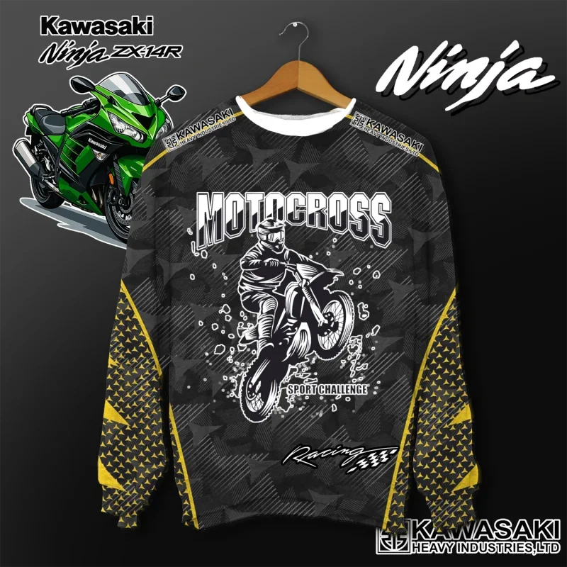 كاواساكي دراجة نارية سباق فريق الرجال تي شيرت طويل الأكمام ربيع الخريف بلايز الشارع الكتابة على الجدران الملابس العصرية نمط ريت #4
