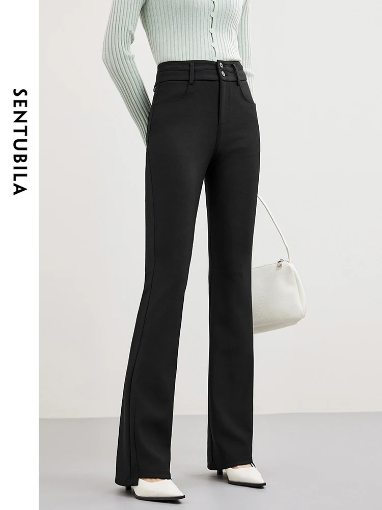 SENTUBILA Black High Waist Denim Flare Pants Simple Slim Jeans 2024 Spring Fashion Comfort Full Length Casual Trousers 141K53324