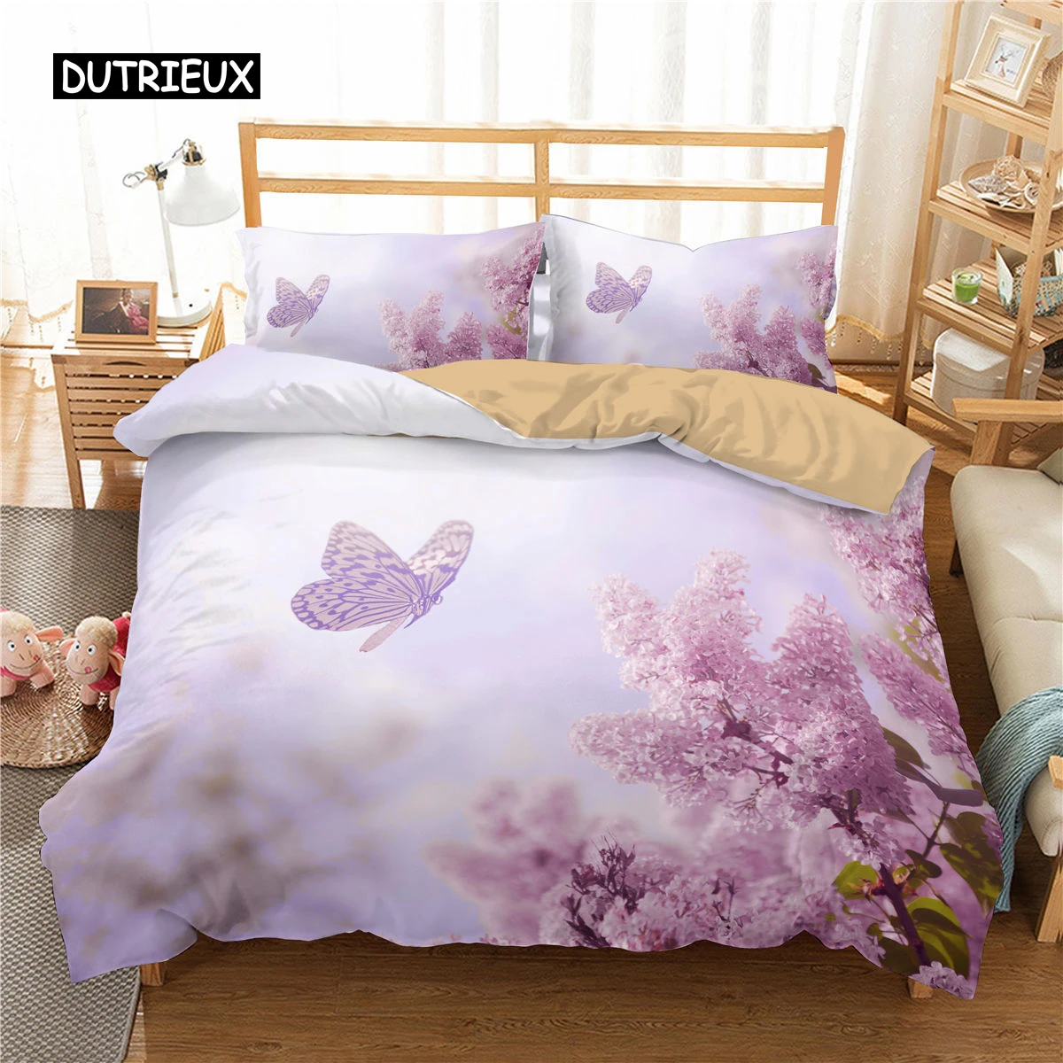 

Butterfly Duvet Cover Set King Size Pink Butterfly Peach Blossom Quilt Cover for Teen Microfiber Spring Fresh Theme Quilt Cover