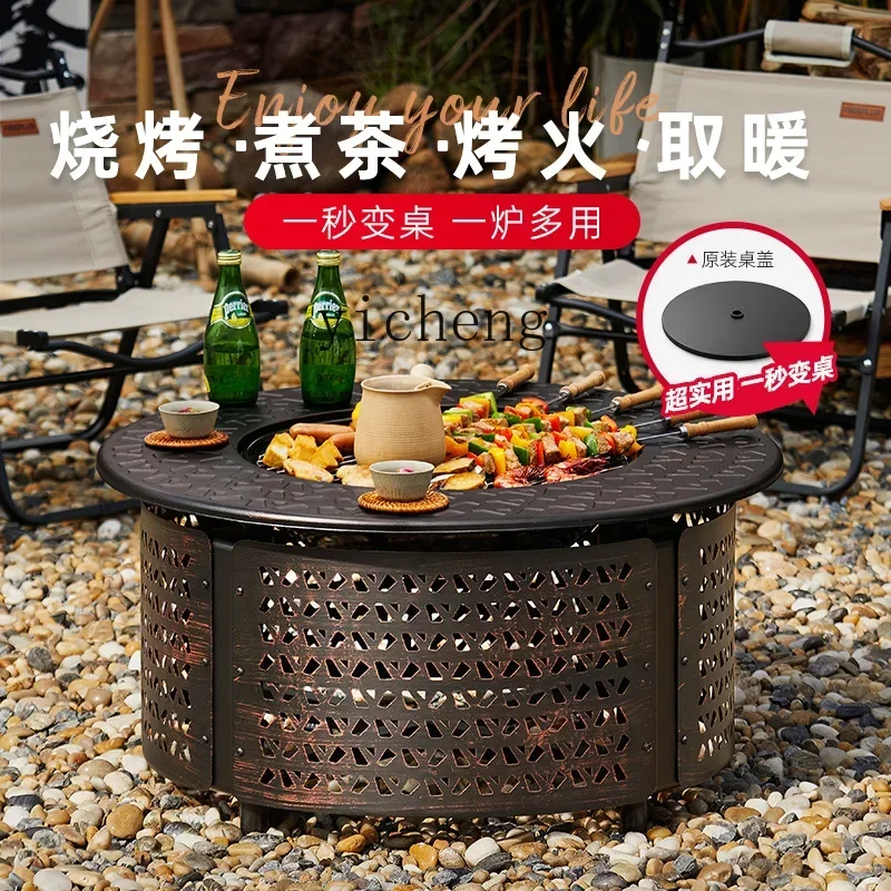 ZK enclosed stove to make tea Household courtyard grill Charcoal grill Round tea table Indoor heating