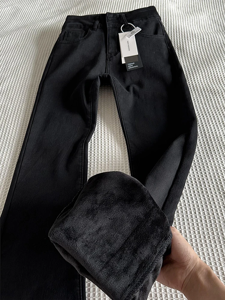 

Thiened Fce Men's Jeans Autumn Winter Slim Fit Bootcut Pants Cleanfit Pure Bla American Sle Wear Resistant Casual Jeans