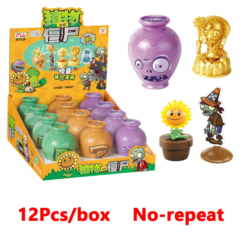 12pcs/Box Plants Vs. Zombies Clay Pots Action Figures Sunflower Peashooter Pirate Zombie Dolls Game Collectible Toys Kids Gifts