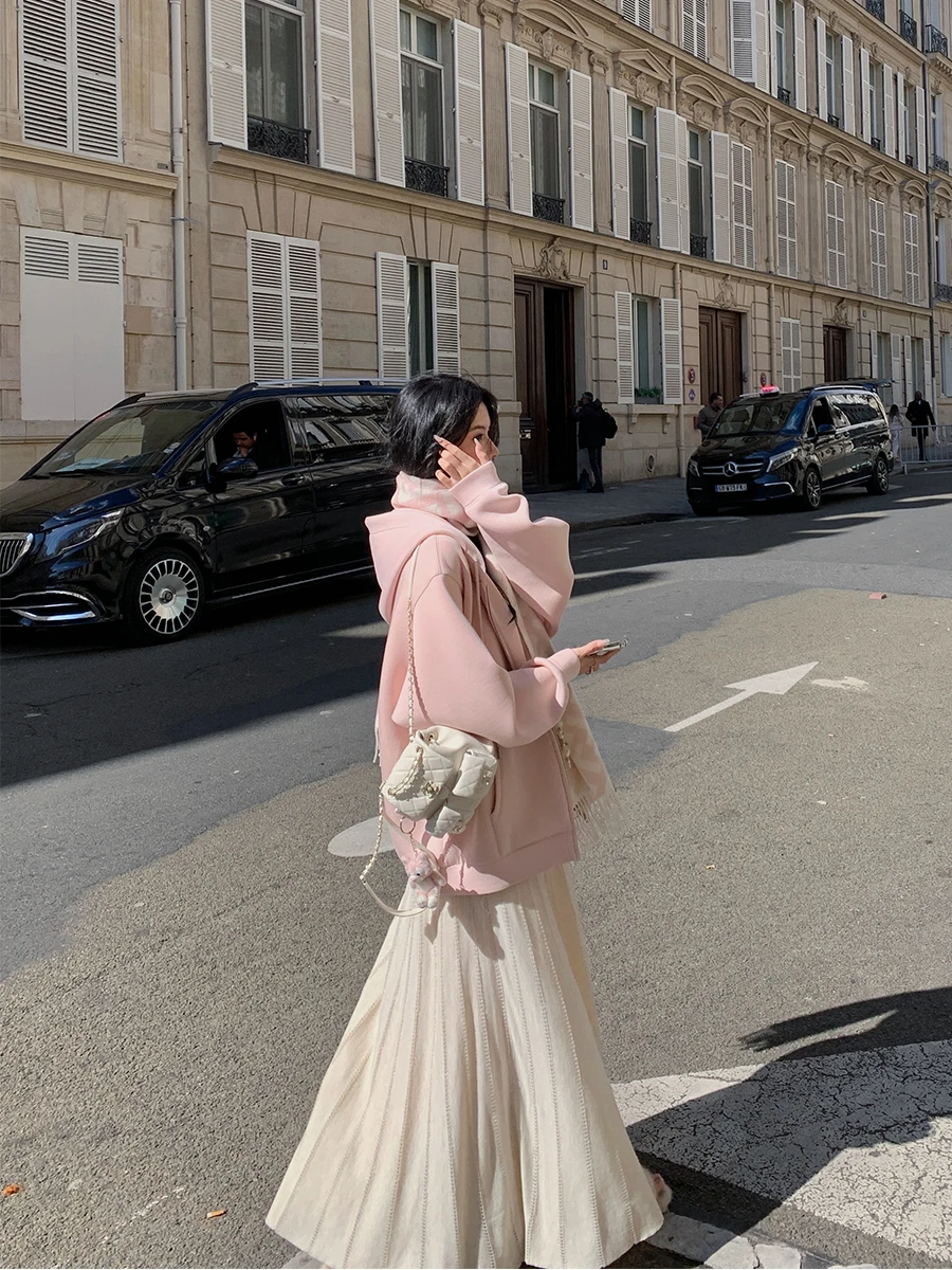 

Lazy Zoe Art Senior's Soft Knitted Set A-Line f Skirt round Ne Open Cardigan Pure Color Casual Sle Women's Knitted Swe...