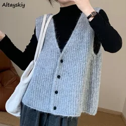 Korean Style Sweater Vest for Women Minimalist Single Breasted All-match Ins College V-neck Autumn Winter Chic Girls