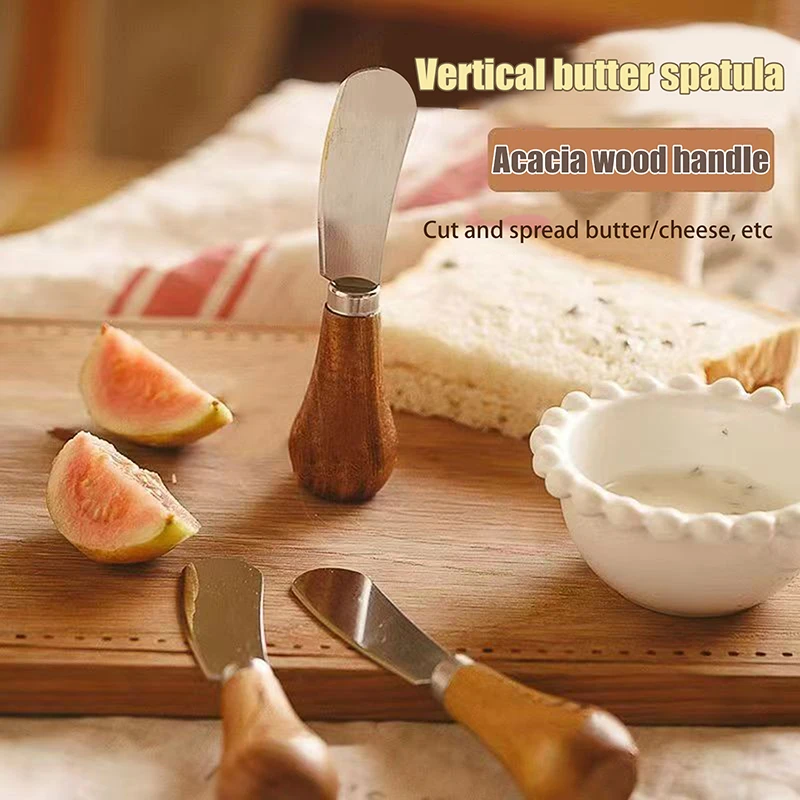 New Stainless Steel Cheese Knife Fork Set Wooden Handle Butter Spatula Jam Spreader Baking Tool Kit