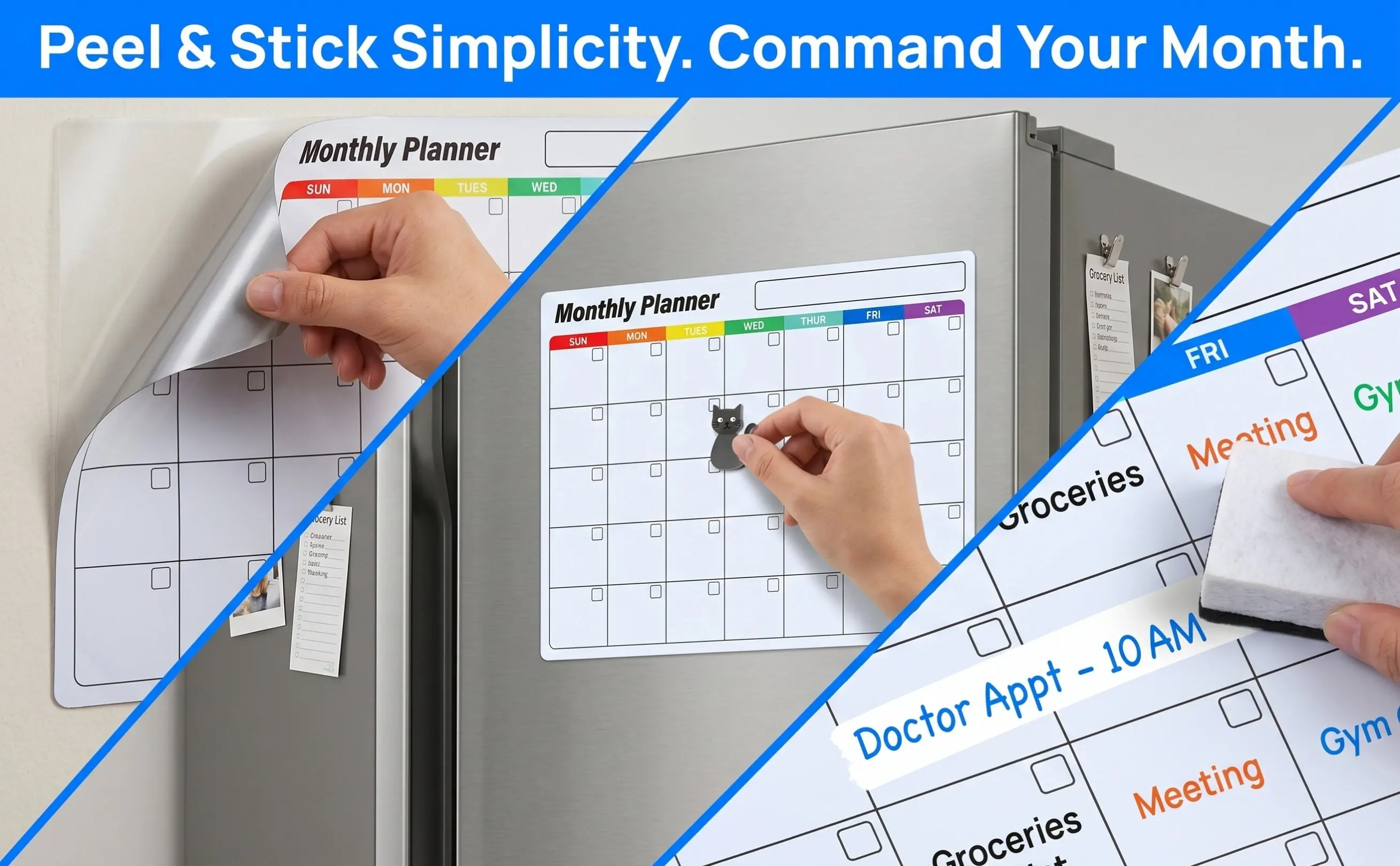 Monthly Planner Dry Erase Whiteboard Calendar Sticker Self Adhesive Removable Undated Wall Organizer 12x16in Whiteboard Planners