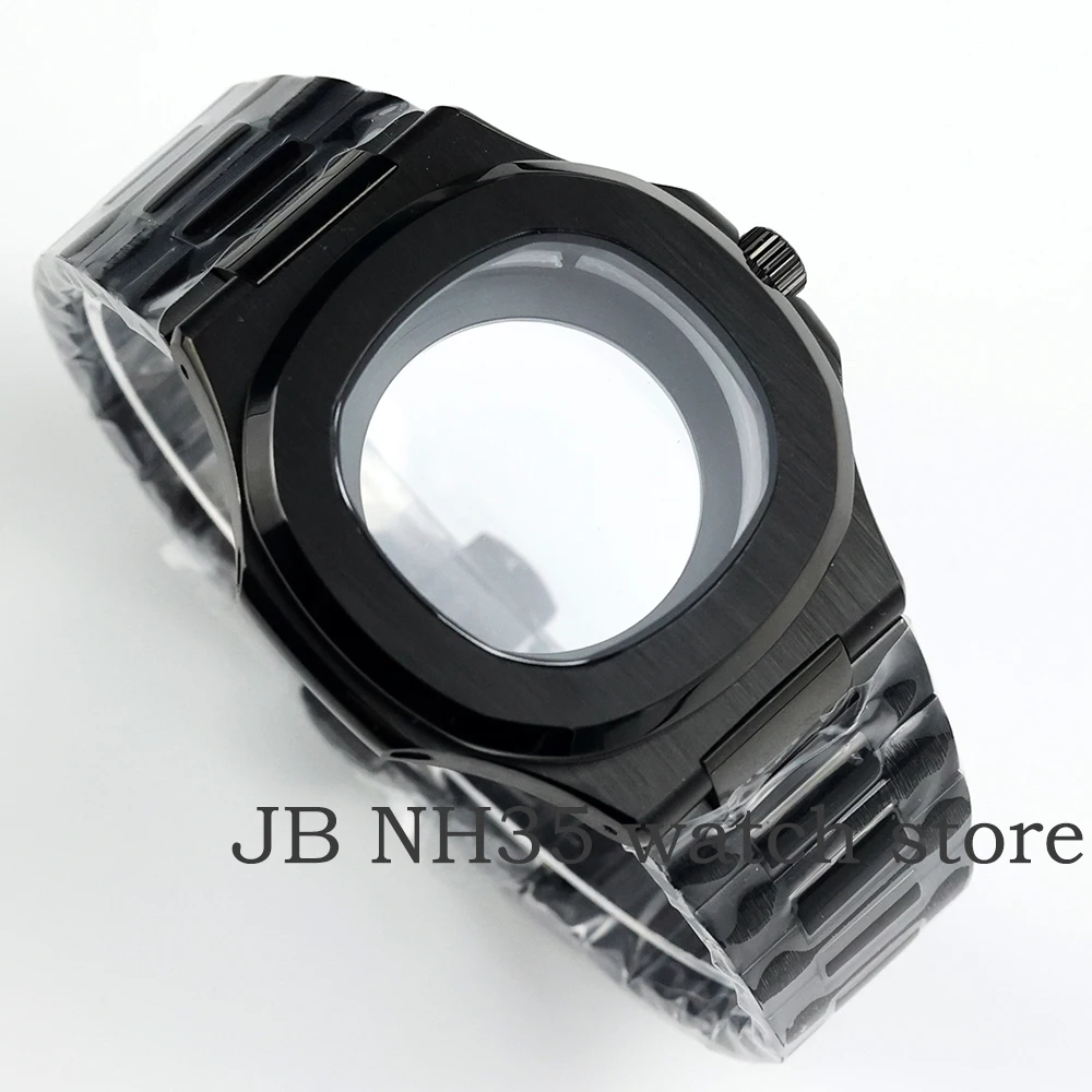 40mm Square NH35 Watch Case Black PVD Fit for NH35 NH36 7S 4R Movement Sapphire Crystal Glass 30.5mm Dial Nautilus Cases  Strap