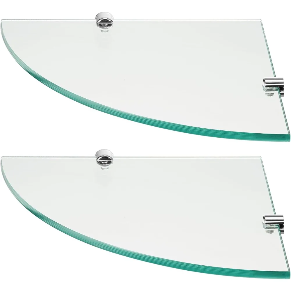

2 Pack Glass Corner Shower Shelves 2 Tier Shelves Shower Caddy Shelf Wall Mounted for Inside with Aluminum Brackets for Shampoo