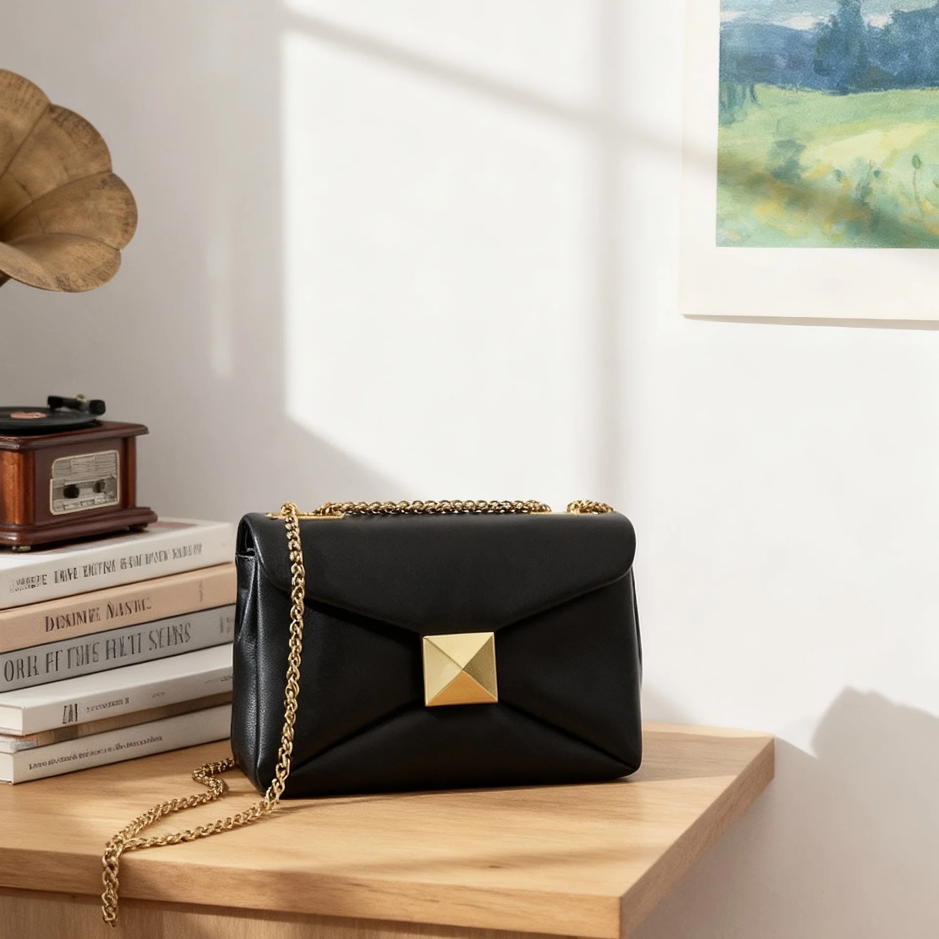 

Spring Autumn New Style Small Square Bag Rivet Chain Underarm Genuine Leather Women's Bag Quirky Casual Shoulder Crossbody Bags