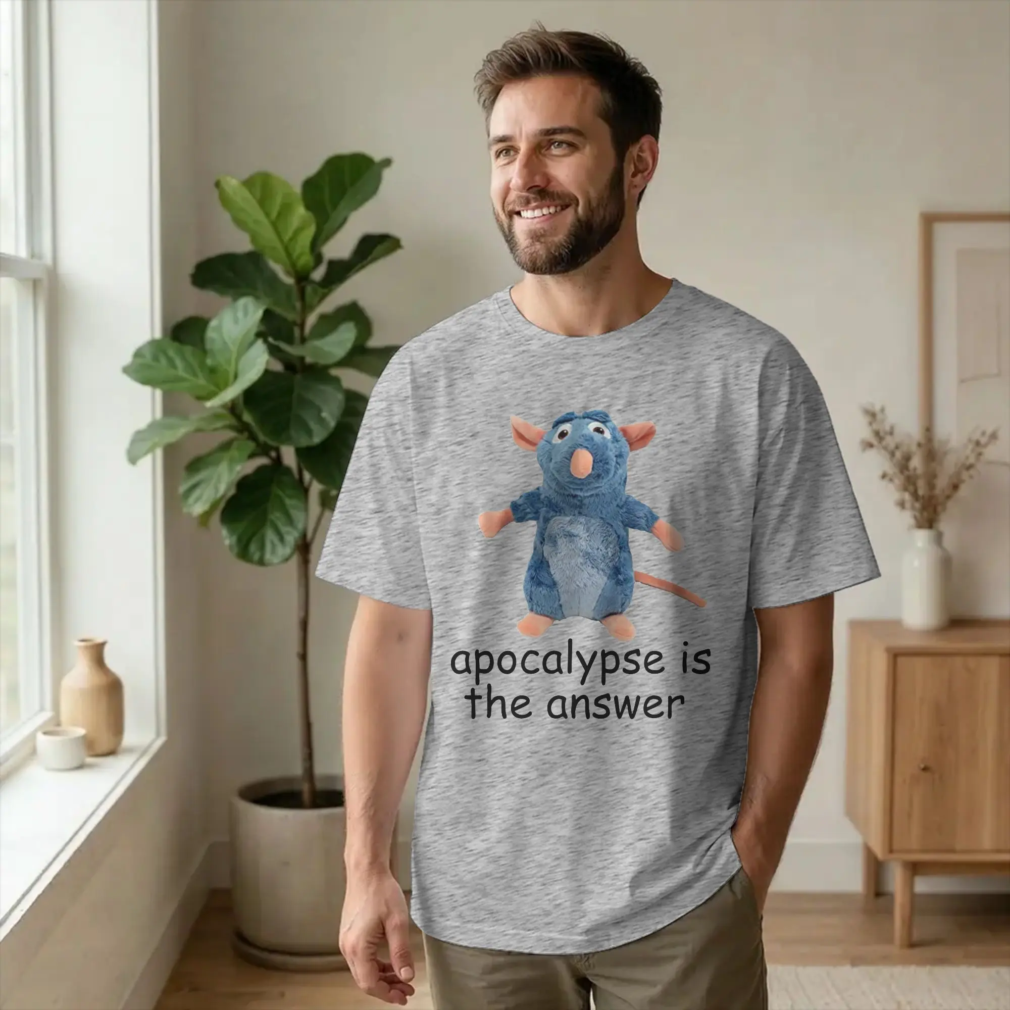 Novelty Ratatouilles Cursed Ratatouille Meme  T Shirt Men's Cotton Short Sleeve  Crewneck Summer Tops