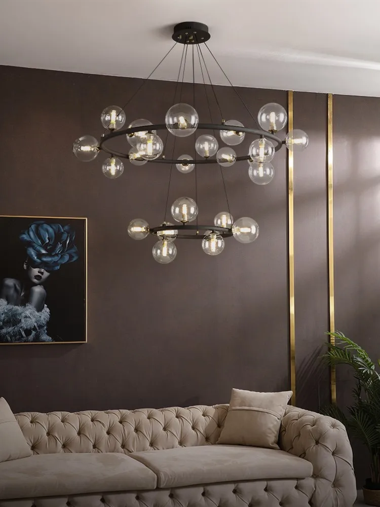 Modern New Light Luxury Golden Magic Beans Living Room Ball Glass Chandelier Creative Personality