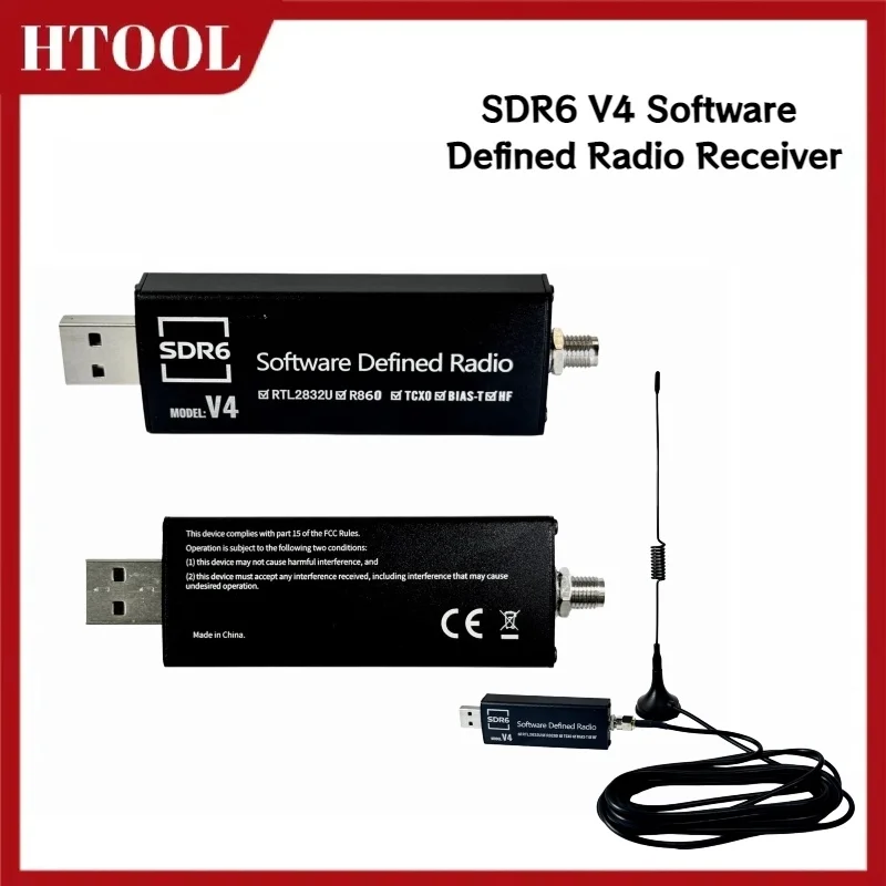 

HTOOL SDR V4 Software Defined Radio Receiver RTL2832U 1PPM TCXO HF BiasT SMA Software Defined Radio + Antenna