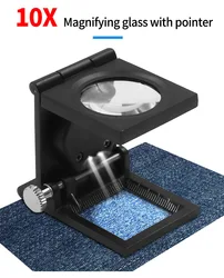 10 times metal with pointer to shine cloth to shine jewellery magnifier zinc alloy folding dove-eye with LED light magnifier