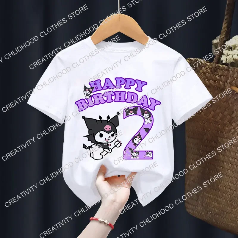 Sanrio Kuromi T-shirt anniversaire numéro 3-12 Kawaii T-shirt Anime Manga dessins animés enfants vêtements décontractés t-shirts enfant fille haut pour garçon