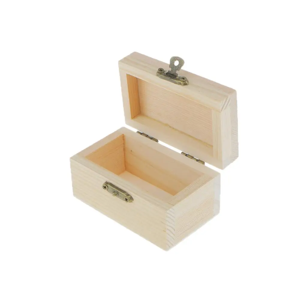 Rustic Plain Wooden Jewelry Storage Box With Lid for Kids Painting craft decorationation