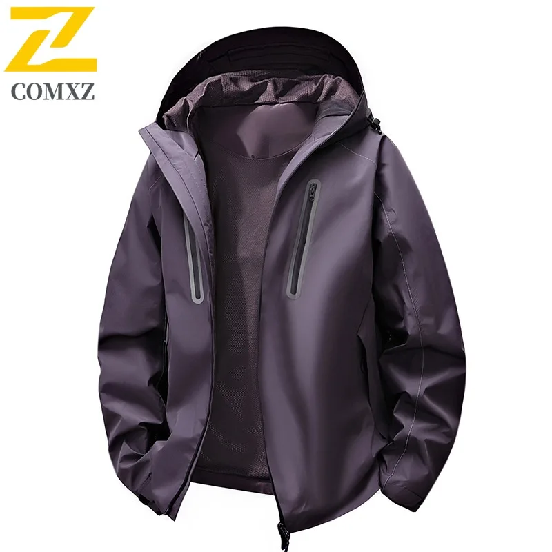 الرجال في الهواء الطلق المشي لمسافات طويلة سترة انفصال مقنعين تنفس خفيفة الوزن مقاوم للماء يندبروف معطف ربيع الخريف الرحلات سترة واقية