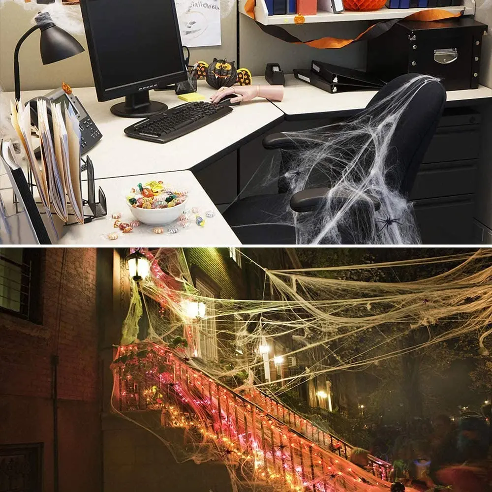Halloween Dekorationen künstliche Spinnennetz Super Stretch Spinnweben mit gefälschten Spinnen gruselige Party Szene Dekor Horror Haus Requisiten – Detail 3