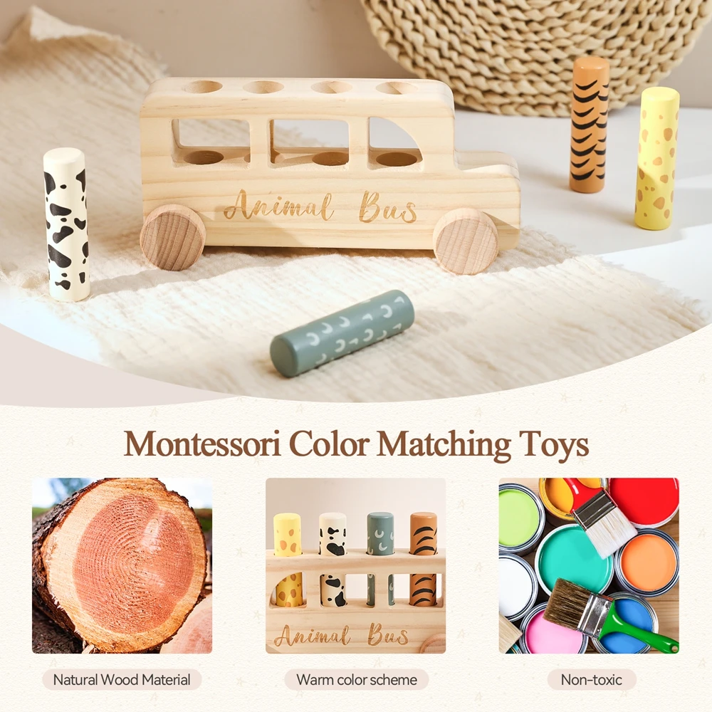 Juguetes de bloques de madera para bebé, juguetes de bloques de construcción Montessori de rebote de dibujos animados, juguetes educativos de coche cilíndrico, juguetes de madera para regalo de bebé
