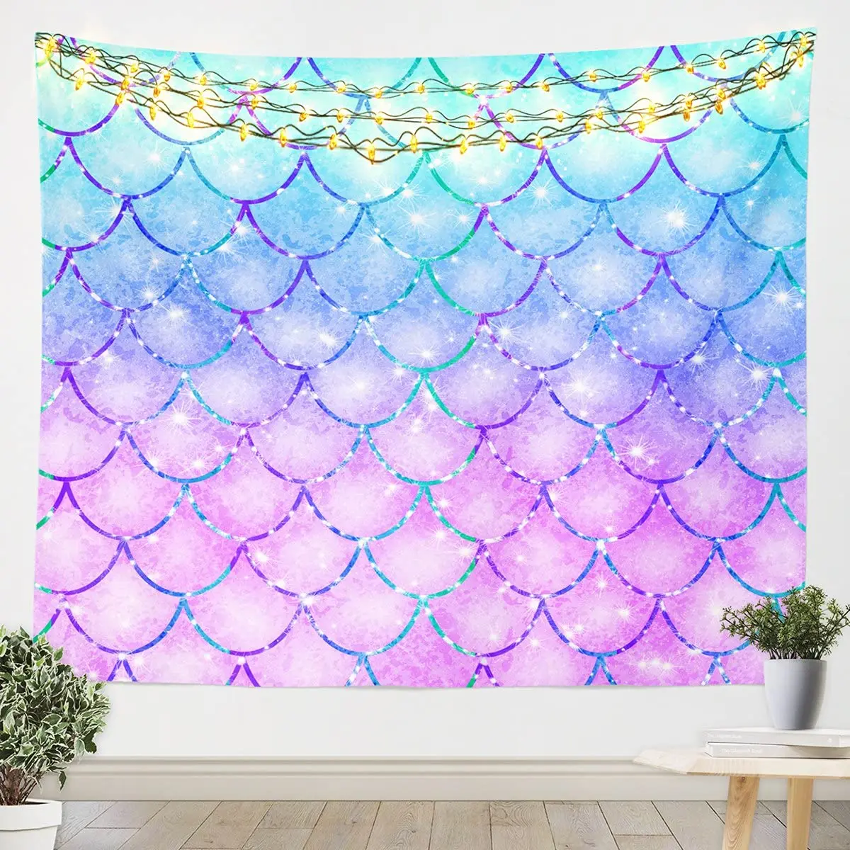 

Fish Scale Wall Blanket Tapestries Ocean Mermaid Fish Scale Pattern Tapestry Wall Hanging for Home Living Room Bedroom Dorm