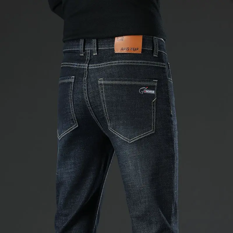 New Straight Mens Fashion Grey Black Blue Jeans Men Business Casual Slim Stretch Jeans Classic Denim Pants Trousers Size 30-40