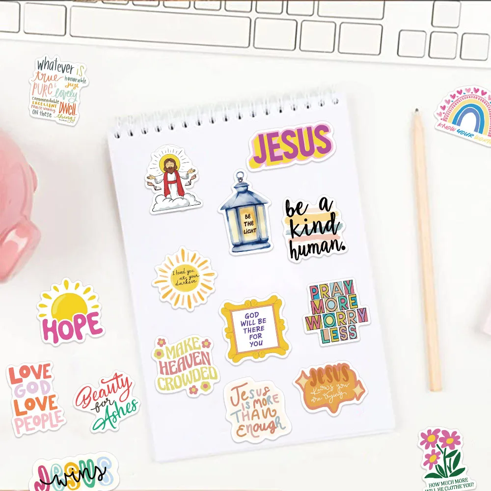 50 قطعة ملصقات يسوع المسيحية الدينية $ ملصقات الكتاب المقدس الآية ملصق الشارات المسيحية لزجاجات المياه هدايا الكمبيوتر المحمول