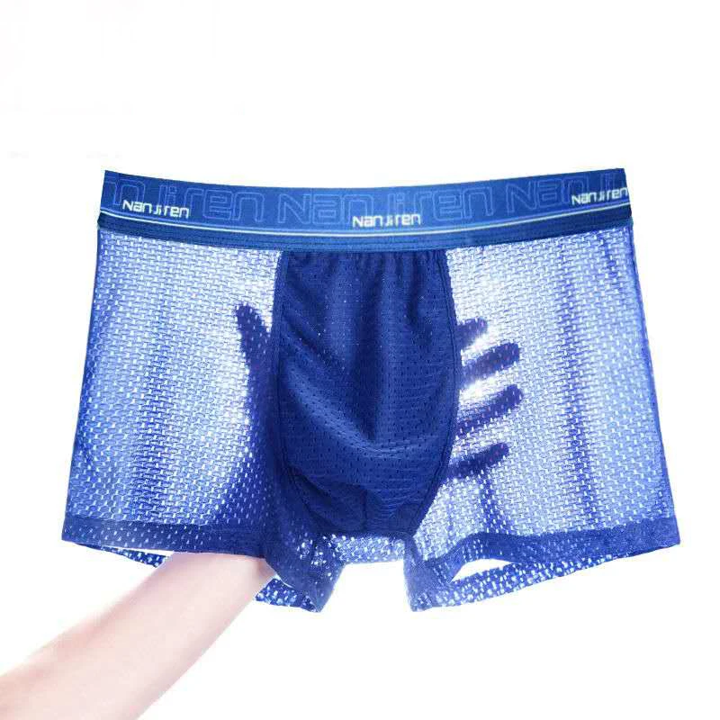 4pcs Mesh Boxer Shorts Men\'s Ice Silk Underwear Cool Underpants Breathable Sexy Slim Panties Bamboo Lingerie Wholesale Lots