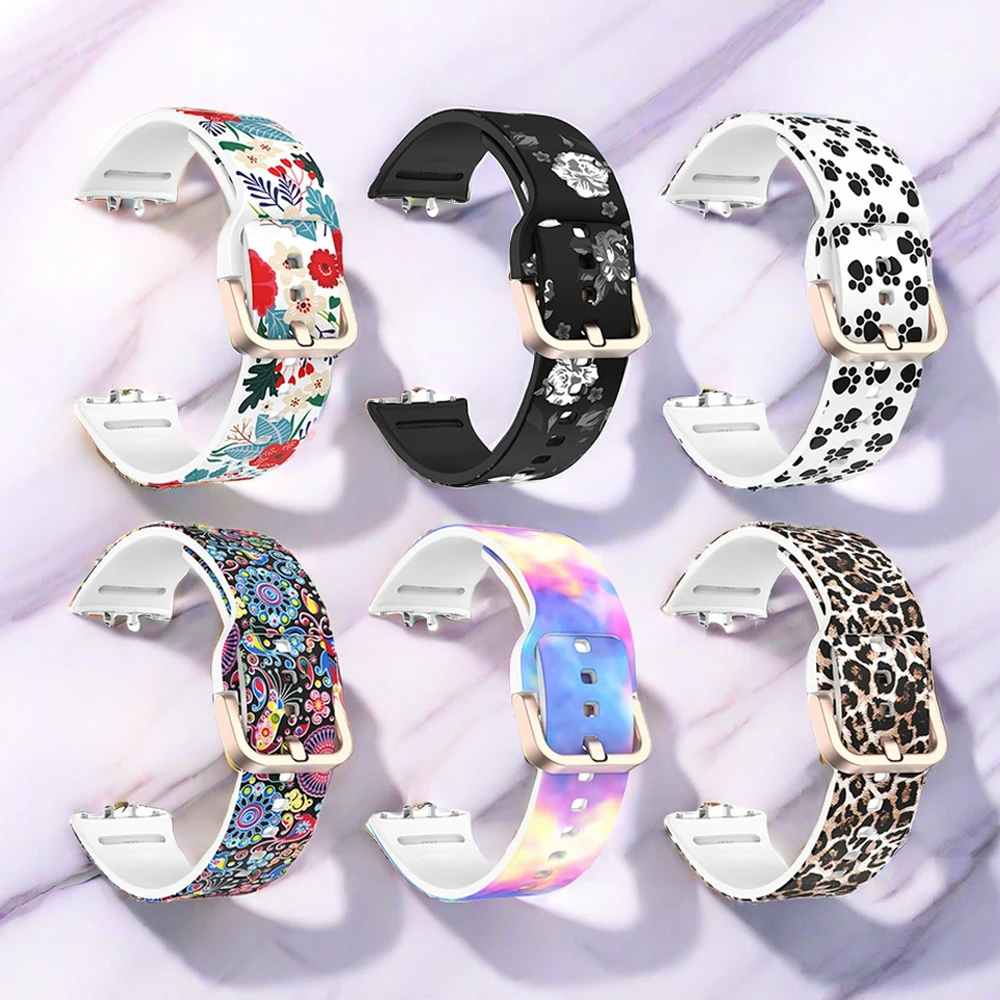 삼성 갤럭시 핏 3 R390 패션 트렌드 로즈 골드 플랫 버클 인쇄 실리콘 스마트 교체 스트랩에 대한 4pcs