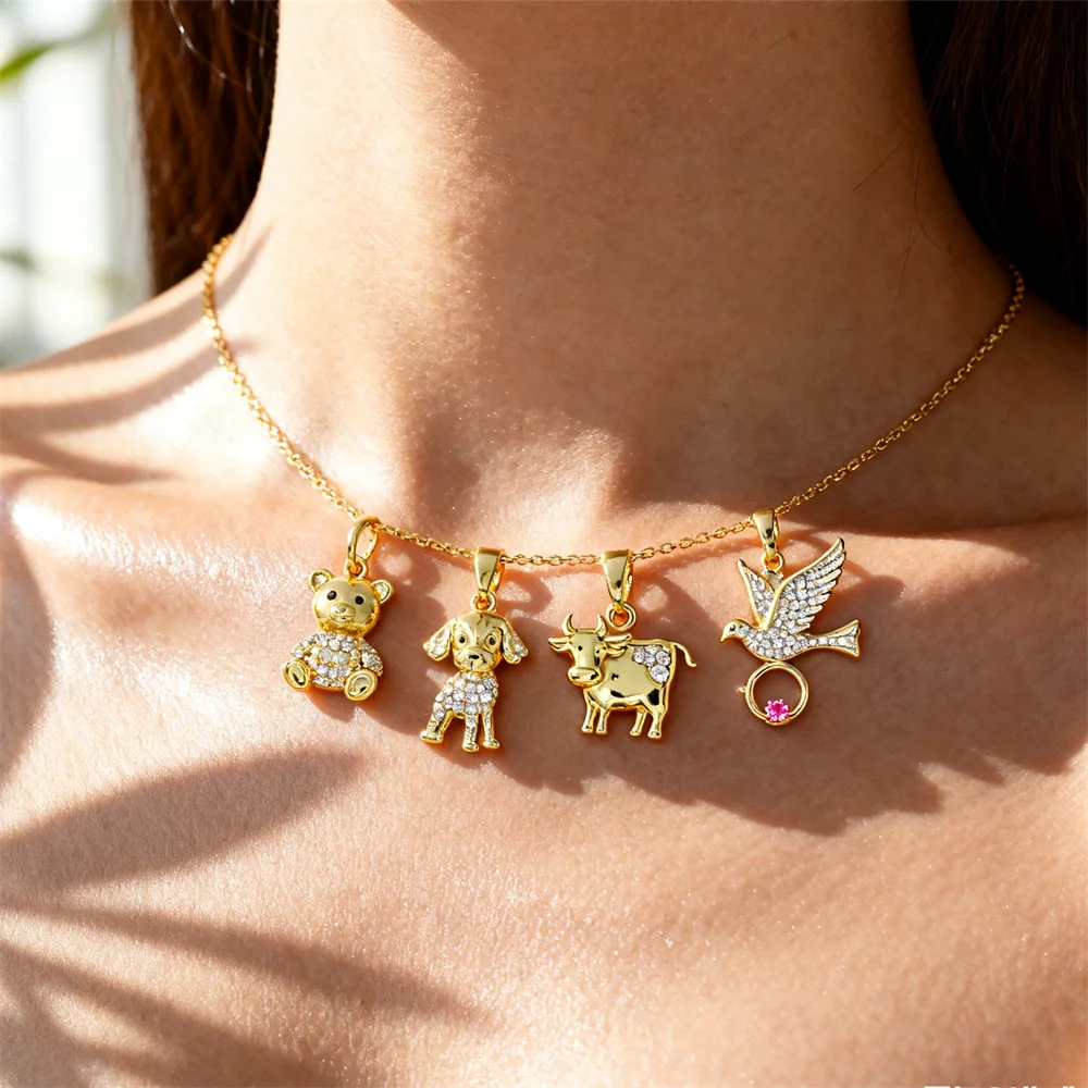 

3Pcs Pendants Brass Animal Dove Bear Dog Ox Charms for DIY Jewelry Necklace Bracelet Making Fashion Accessories for Women Men