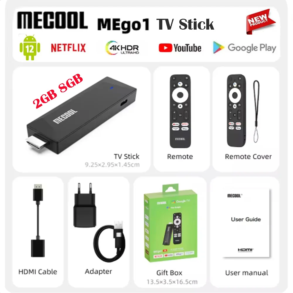 [أصلي] أحدث جهاز استقبال للتليفزيون MECOOL MEgo1 لعام 2025 Android 12 Realtek RTD1325 2GB + 8GB 4K 5G wifi LAN 100M أفضل جهاز تلفزيون معتمد من Google