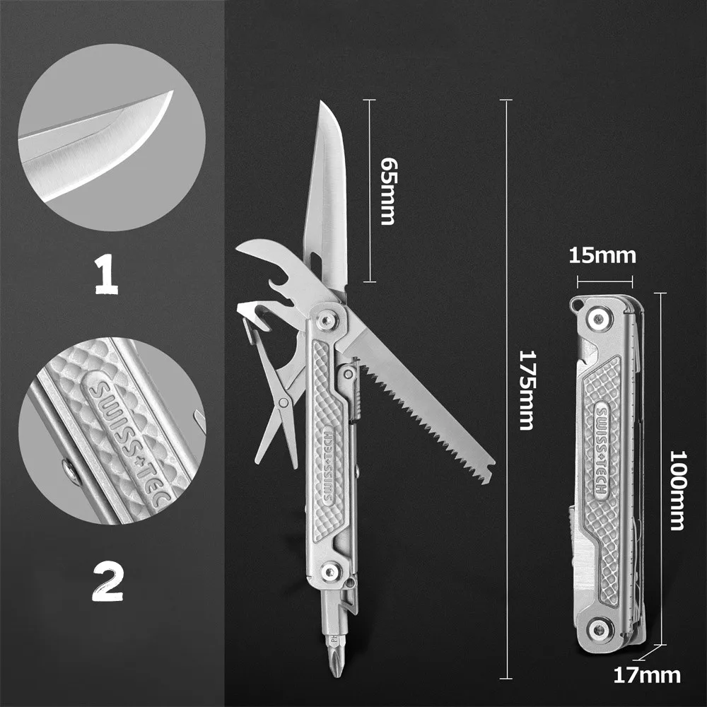 Imagem -06 - Swiss Tech11 em Folding Multitool Mini Edc Tático Camping Ferramentas de Sobrevivência Canivete ao ar Livre Tesoura Lâmina de Serra