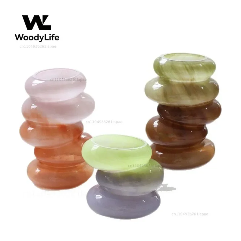 Glass Vase Geometric Pebble Stack Color Gradient Flower Vase Caterpillar Floral Arrangement Home Decoration Accessories