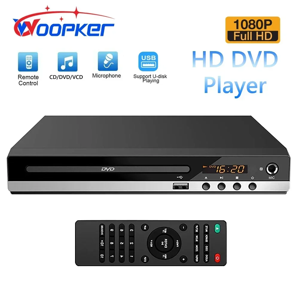 Woopker B29 HD 1080p  CD/EVD/VCD DVD Player with AV and HD Outputs  Home Digital Media Player with USB and Microphone Ports