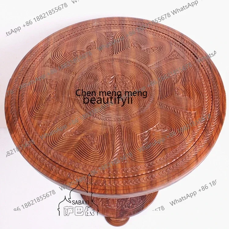 D178 Wood Carving Table Antique Solid Wood Hand-Carved Coffee Table Coffee Table Diameter 45cm
