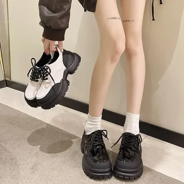 디자이너 혼합 색상 여성 운동화, PU 가죽 두꺼운 밑창 캐주얼 신발, 숙녀 플랫폼 로퍼, 자파토스 2024, 신상