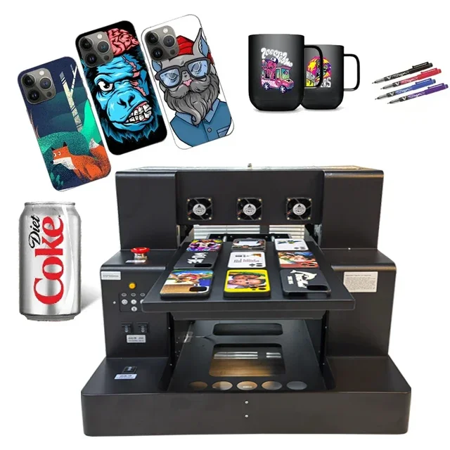 A4 Automatic Inkjet Printers UV Printer for Phone Case Pen Plastic Wood Glass Mug Rainbow Varnish Uv Flatbed Printer for Sticker