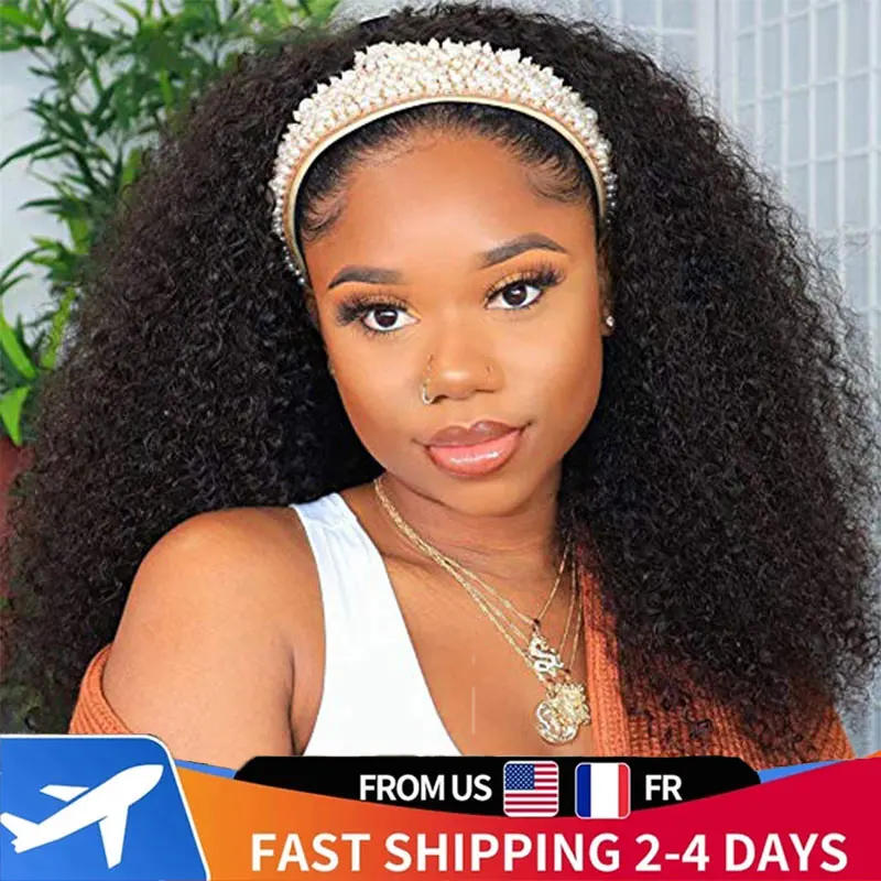 Kinky Curly Headband Wig Human Hair 22 Inches Brazilian Sale Remy On Promotion Wet And Wavy Wigs Cheaper Natural Wigs For Women