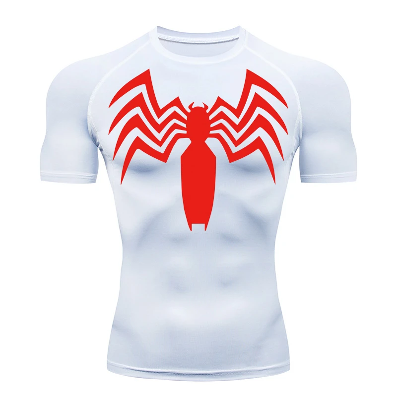 Spinnen druck Kompression hemden für Männer Sommer Kurzarm Rash Guard Gym Workout Running T-Shirt sportliche schnell trocknende T-Shirts Tops