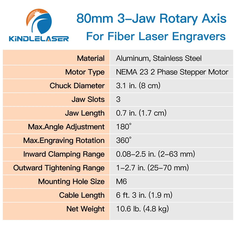 Rotary Axis Attachment for Fiber Laser Engravers 80MM 3 Jaw Rotary Ring,Marking Machine Rotary Tool for 360 Round Metal Etching