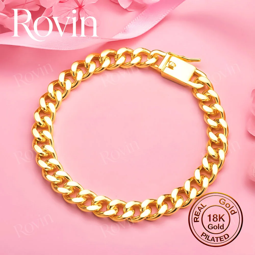 18K Gold 8-Inch 8mm Exquisite Cuban Link Bracelet – Stylish Wedding Jewelry & Party Gift for Men and Women